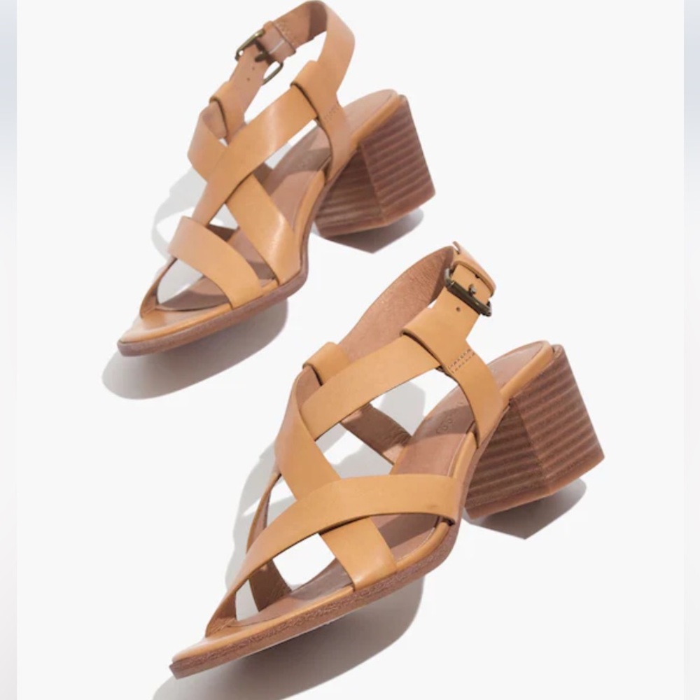 Madewell Alyssa Amber Brown Leather Strappy Chunky Heel Ankle Strap Sandals SZ 8